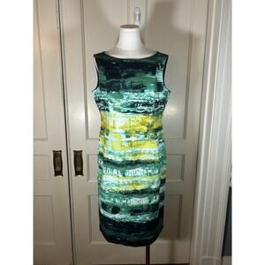 Lafayette 148 Faith Ombre Sheath Dress Womens Size 10 Green Classic Preppy